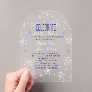 Elegante Minimalistische Blaue Snowflake Winterhoc Acryleinladungen