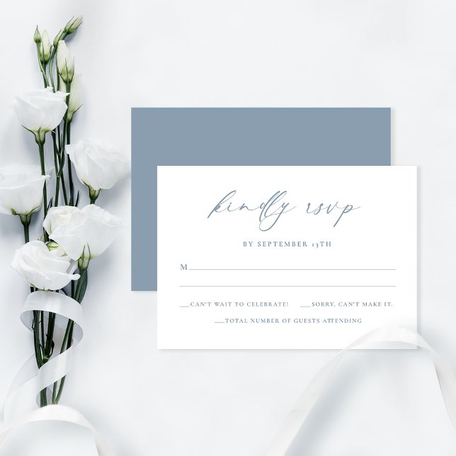 Elegante Minimalistische Blue Wedding RSVP Card Dankeskarte (Von Creator hochgeladen)