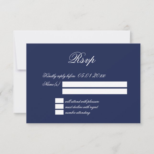 Elegante Minimalistische Blue Wedding RSVP Cards (Vorderseite)