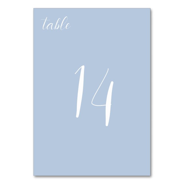Elegante Minimalistische Blue Wedding Table Card Tischnummer (Vorderseite)