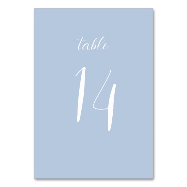Elegante Minimalistische Blue Wedding Table Card Tischnummer (Vorderseite)