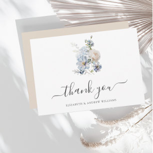 Elegante Minimalistische Blütenblumen Hochzeit Dankeskarte