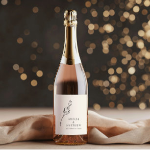 Elegante Minimalistische Blütenhochzeit Zeichnend Weinetikett