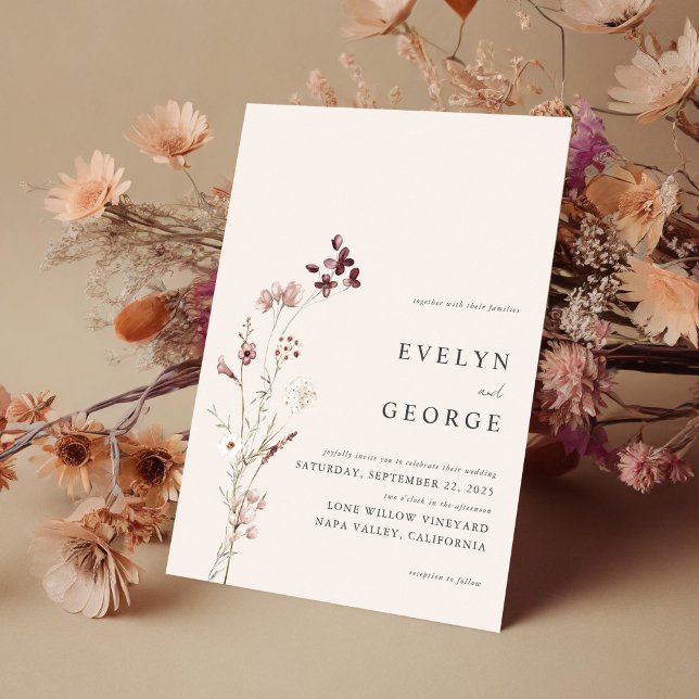 Elegante Minimalistische Boho Floral Wedding Einladung (Von Creator hochgeladen)