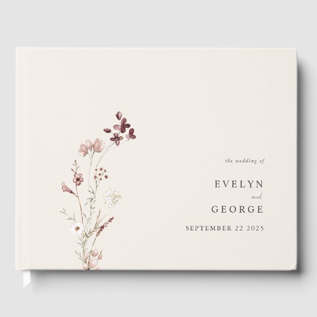 Elegante Minimalistische Boho Floral Wedding Gästebuch (Vorderseite)