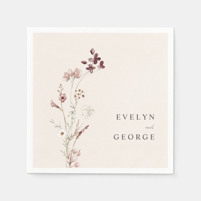 Elegante Minimalistische Boho Floral Wedding Serviette (Vorderseite)