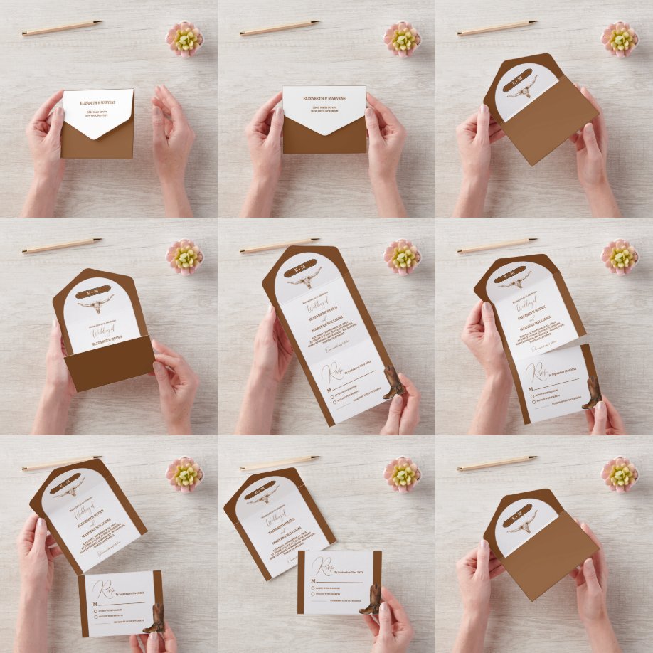 Elegante Minimalistische Boho Western Cowboy Weddi All In One Einladung