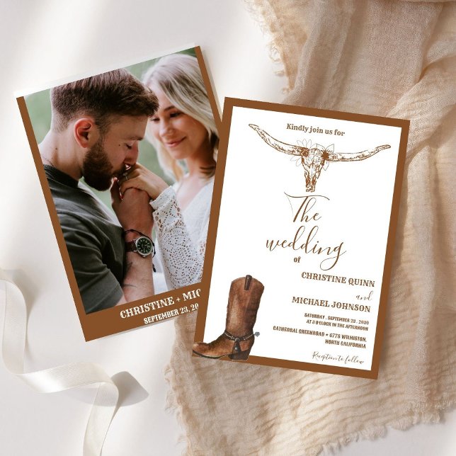 Elegante Minimalistische Boho Western Cowboy Weddi Einladung (Von Creator hochgeladen)