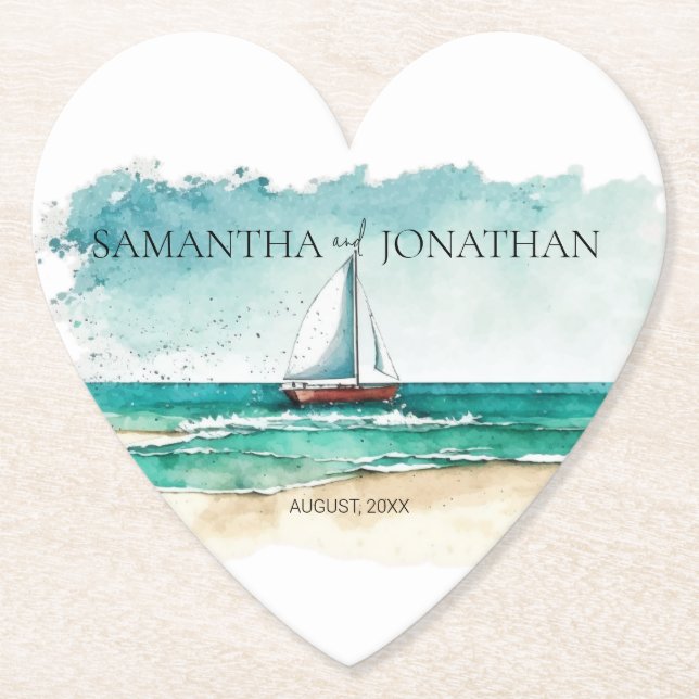 Elegante minimalistische Bootsfahrt Hochzeit Untersetzer (Vorderseite)