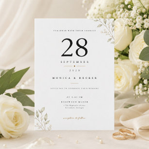 Elegante minimalistische botanische Hochzeit  Einladung
