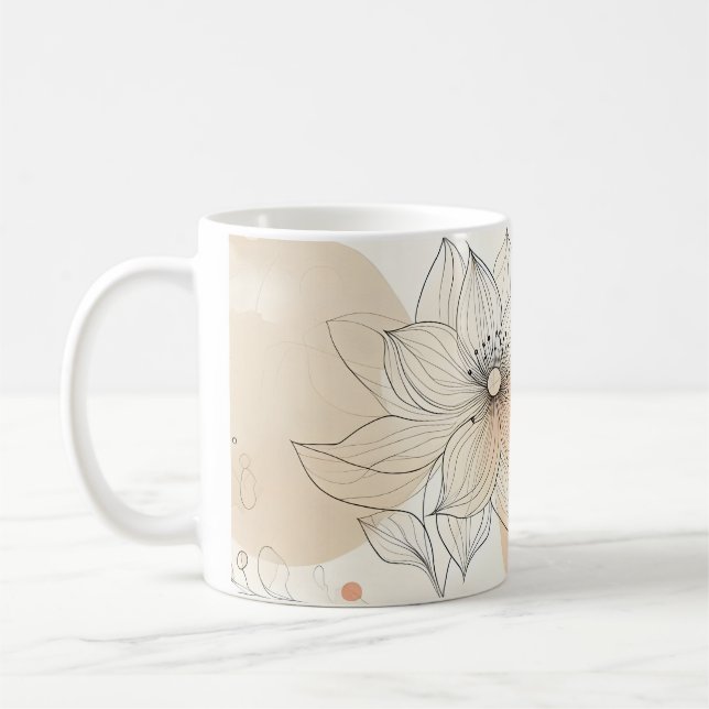 Elegante Minimalistische Botanische Linien Kunst,  Kaffeetasse (Links)