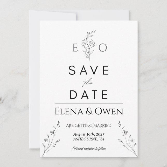 Elegante minimalistische botanische 'Save the Date (Vorderseite)