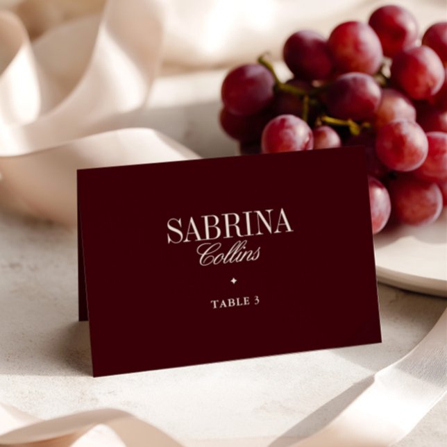 Elegante Minimalistische Burgundy Wedding Platzkar Tischnummer (Elegant Minimalist Burgundy Wedding Place Card)