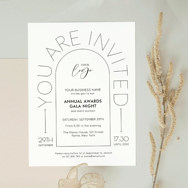 Elegante Minimalistische Business-Gala Einladung (Elegant simple business event invitation with arch background and thin sans serif fonts)