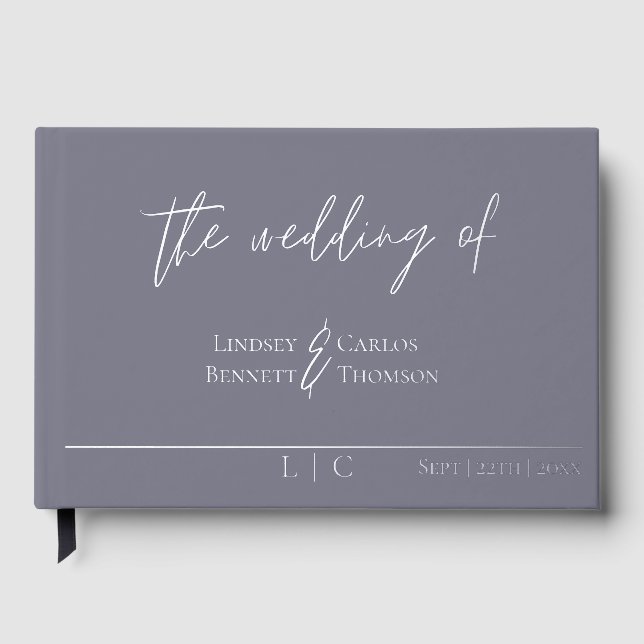 Elegante minimalistische, dunkelgraue Kalligraphie Gästebuch (Vorderseite)