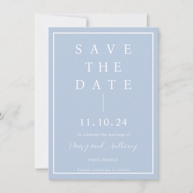 Elegante Minimalistische Dusty Blue Save the Date  (Vorderseite)
