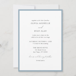 Elegante Minimalistische Dusty Blue Wedding Einlad Einladung