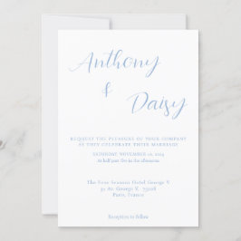 Elegante Minimalistische Dusty Blue Wedding Einlad Einladung
