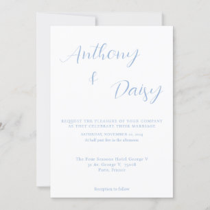 Elegante Minimalistische Dusty Blue Wedding Einlad Einladung