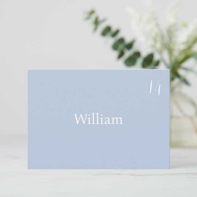 Elegante Minimalistische Dusty Blue Wedding Platzk (Stehend Vorderseite)