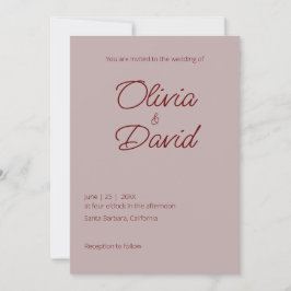 Elegante minimalistische Dusty Rose Hochzeit Einladung