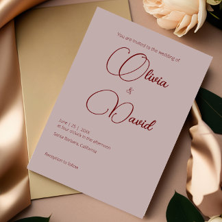 Elegante minimalistische Dusty Rose Hochzeit Einladung