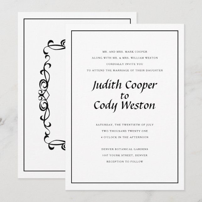 Elegante Minimalistische Einladung zur Hochzeit A1 (Vorne/Hinten)