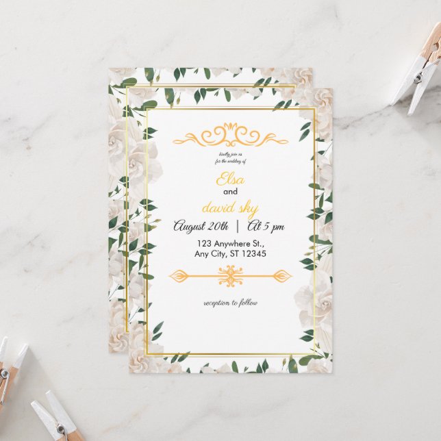 Elegante Minimalistische Einladungskarte für Hochz Einladung (Vorderseite/Rückseite Beispiel)