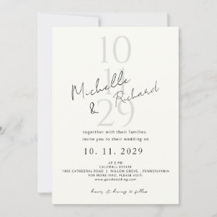 Elegante minimalistische elfenbeinfarbene Hochzeit Einladung