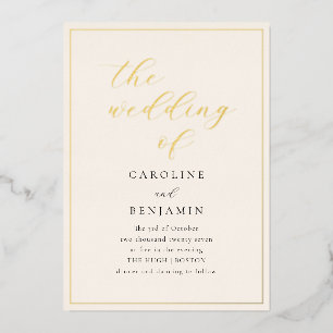 Elegante minimalistische elfenbeinfarbene Schrift  Folieneinladung
