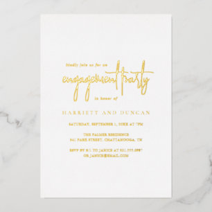 Elegante Minimalistische Engagement Party Golden F Folieneinladung