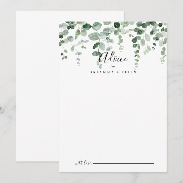 Elegante Minimalistische Eukalyptus Wedding Advice Hinweiskarte (Vorne/Hinten)