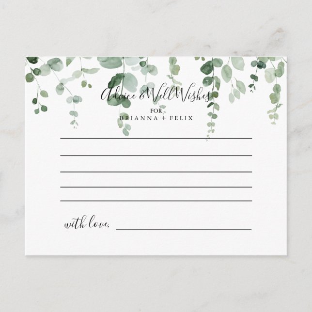 Elegante Minimalistische Eukalyptus Wedding Advice Postkarte (Vorderseite)