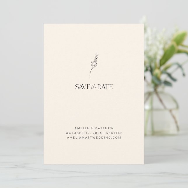 Elegante Minimalistische Flora Zeichnend Elfenbein Save The Date (Stehend Vorderseite)