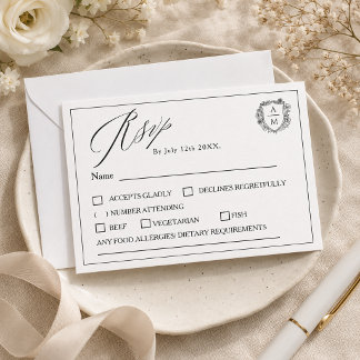 Elegante minimalistische florale Wappen-Hochzeit RSVP Karte
