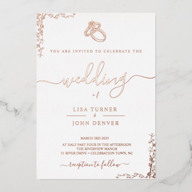 Elegante, Minimalistische Foil Wedding Einladung (Vorderseite)