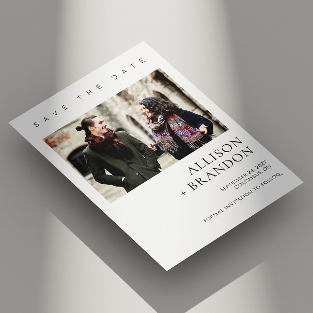 Elegante Minimalistische Foto Save the Date Karte (Elegant Minimalist Photo Save the Date Card Personalized)