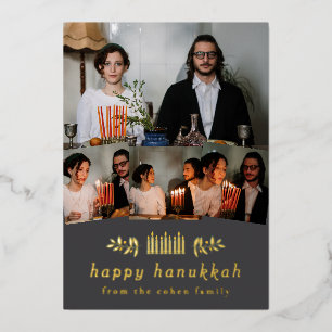 Elegante Minimalistische Frohes Chanukka Familien Folien Feiertagskarte