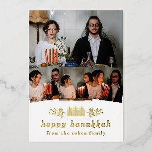 Elegante Minimalistische Frohes Chanukka Familien  Folien Feiertagskarte