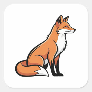 Elegante Minimalistische Fuchs-Illustration Quadratischer Aufkleber