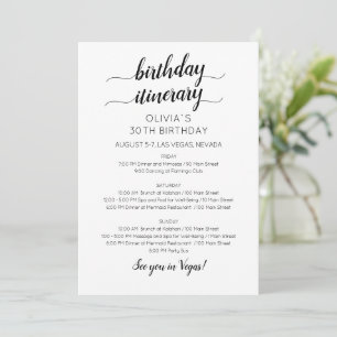 Elegante Minimalistische Geburtstags-Itinerary-Ein Einladung
