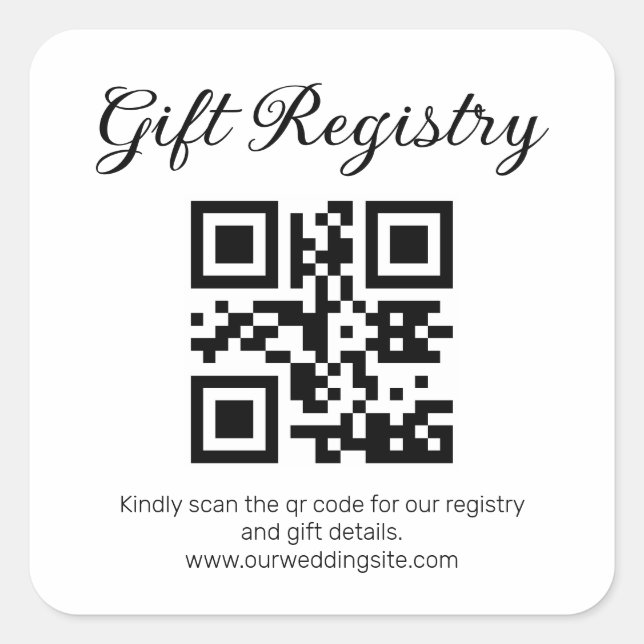 elegante minimalistische Geschenkliste QR-Code Hoc Quadratischer Aufkleber (Vorderseite)