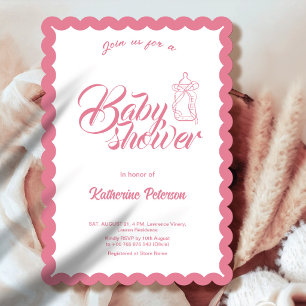 Elegante, minimalistische, geschwungene Babyparty- Einladung