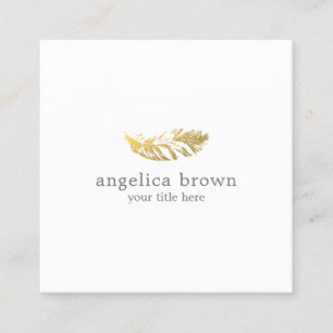 Elegante Minimalistische Gold Feather Business Car Quadratische Visitenkarte