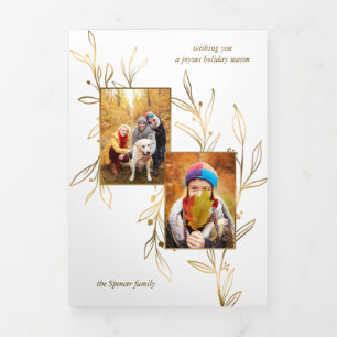 Elegante Minimalistische Gold Line Gezeichnet Blät Dreifach Gefaltete Karte