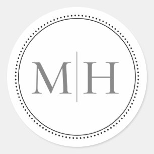 Elegante Minimalistische graue Monogramm gepunktet Runder Aufkleber