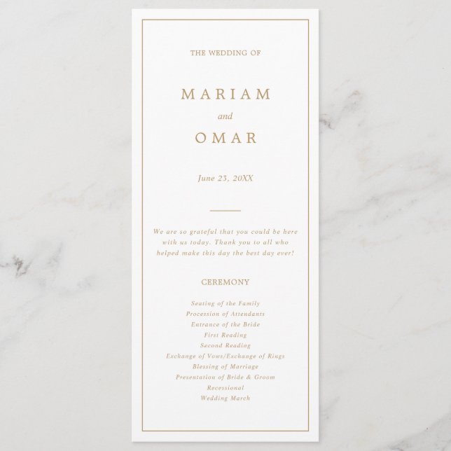 Elegante Minimalistische Grenze Goldene Hochzeit Programm (Vorderseite)
