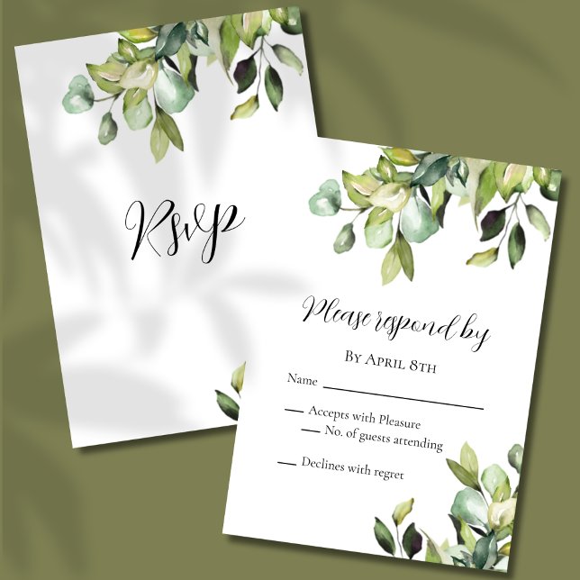 Elegante Minimalistische Grüne Botanische Hochzeit RSVP Karte (Von Creator hochgeladen)