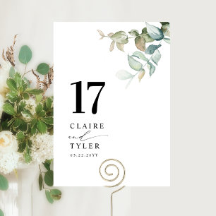 Elegante, Minimalistische Grüne Hochzeit Tischnummer