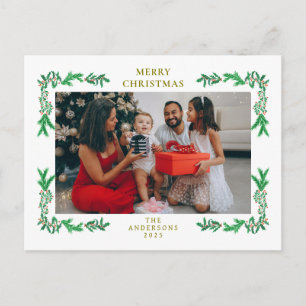 Elegante minimalistische grüne Weihnachtsfamilienf Feiertagspostkarte